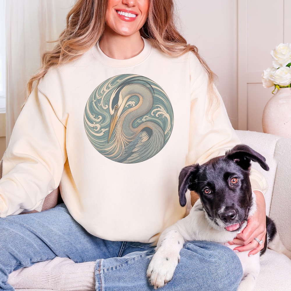 Heron Curving Into Ocean Waves Medallion Sweatshirt